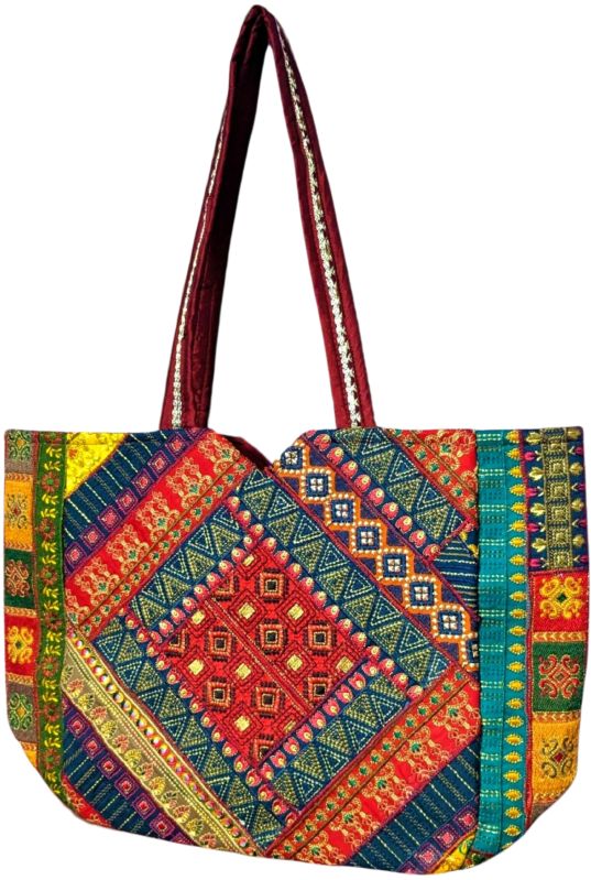 SUTLIYAN Rajasthani Handmade Double Sided Embroidery Large Tote Bag For Women (14*20 Inch)