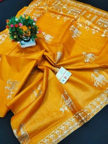 Hand Embroidered Tussar Silk Sarees