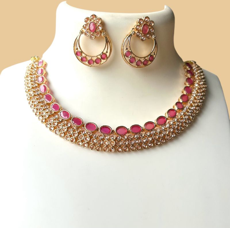 Brass Pink Gold Plated Necklace Set