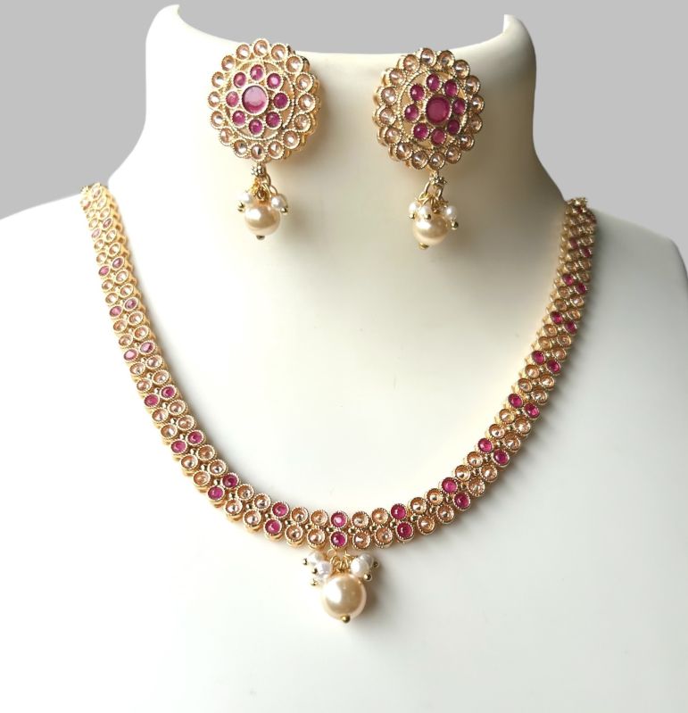 Brass Pink Gold Plated Necklace Set