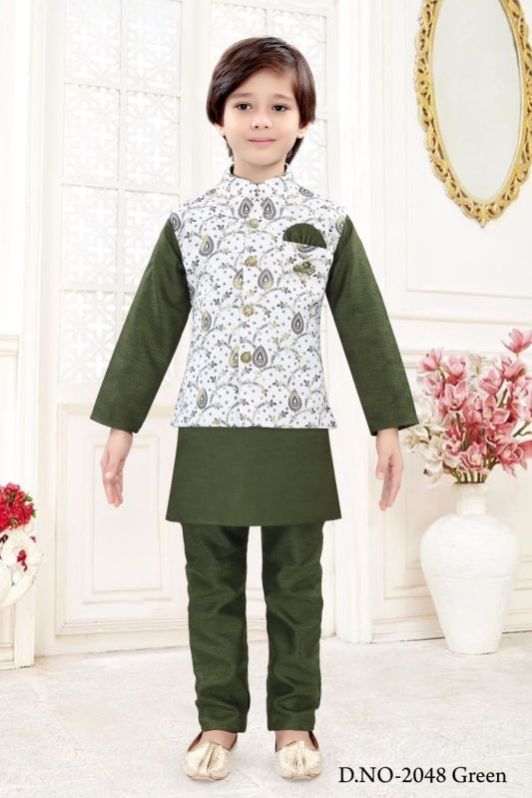 0-14 Years Boys Green Kurta Pajama Set