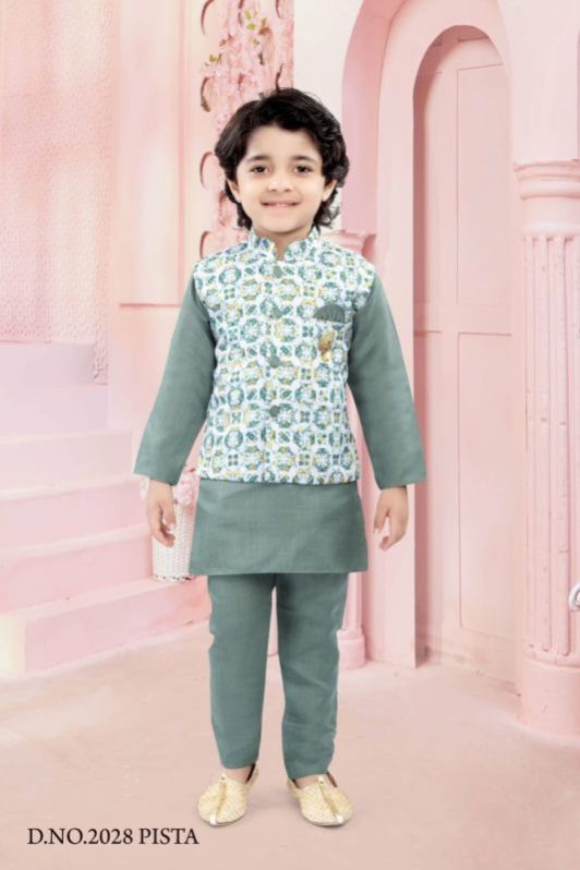 0-14 Years Boys Pista Color Kurta Pajama Set