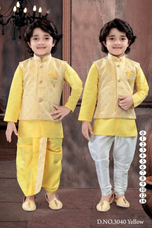 0-14 Years Boys Yellow Dhoti Kurta Combo Set