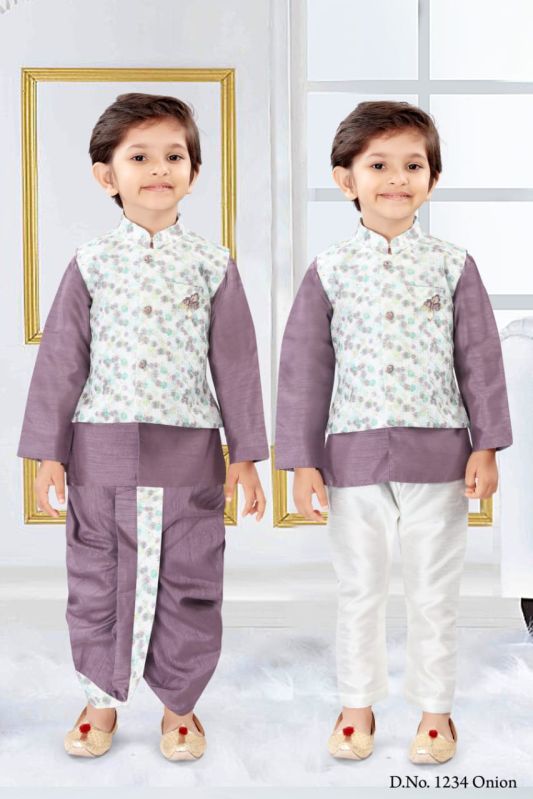 0-2 Years Boys Onion Color Dhoti Kurta Combo Set