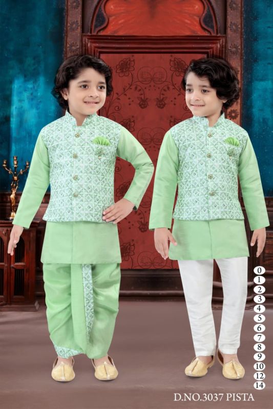 0-14 Years Boys Green Dhoti Kurta Combo Set