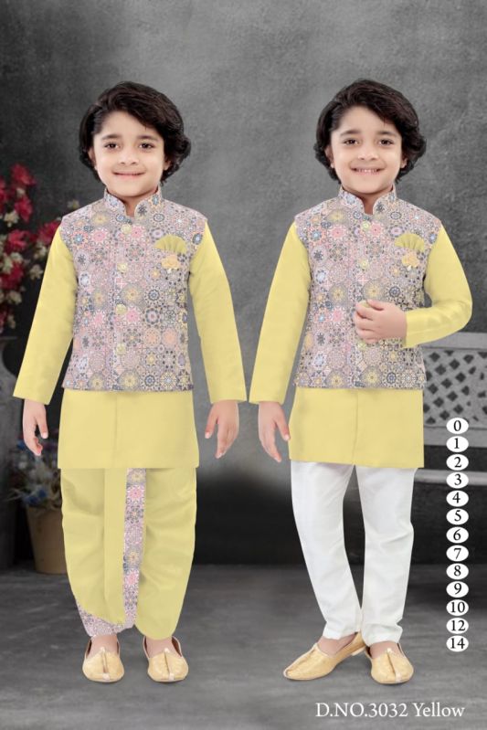 0-14 Years Boys Yellow Dhoti Kurta Combo Set