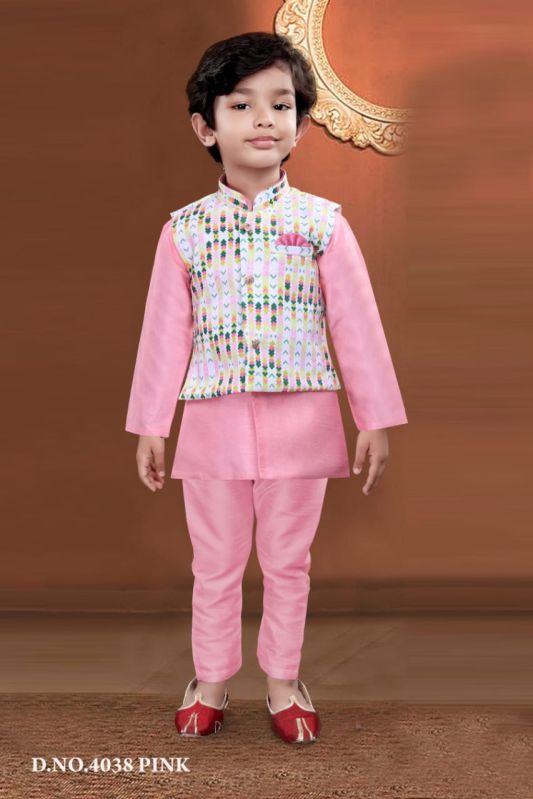 0-2 Years Boys Pink Kurta Pajama Set