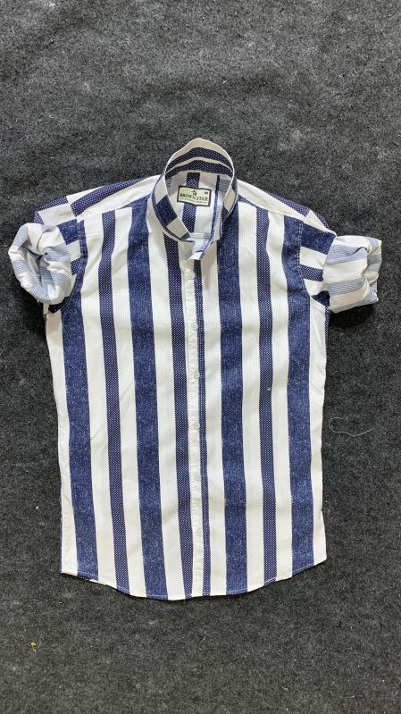 Men Striped Poly Cotton Shirt