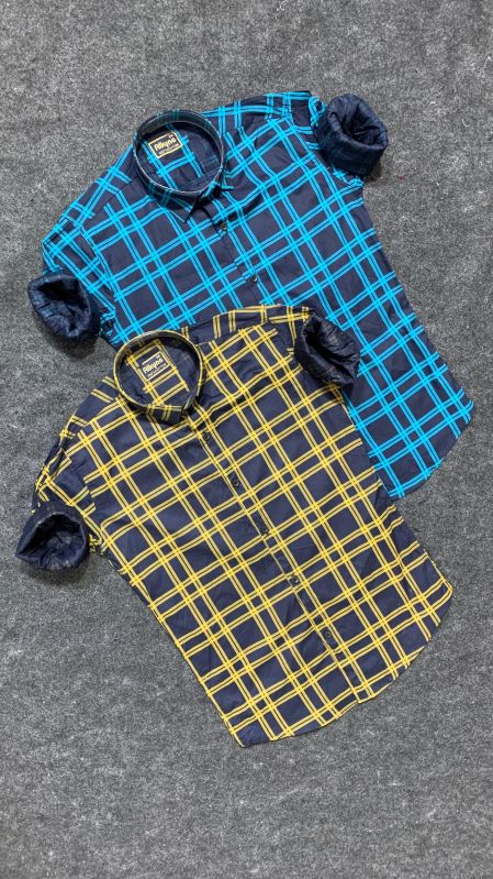 Mens Causal Checked Poly Cotton Shirt