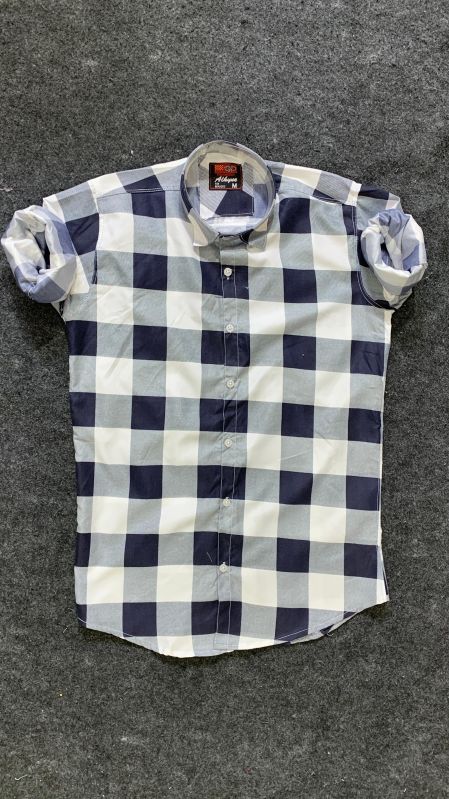 Mens Causal Checked Poly Cotton Shirt