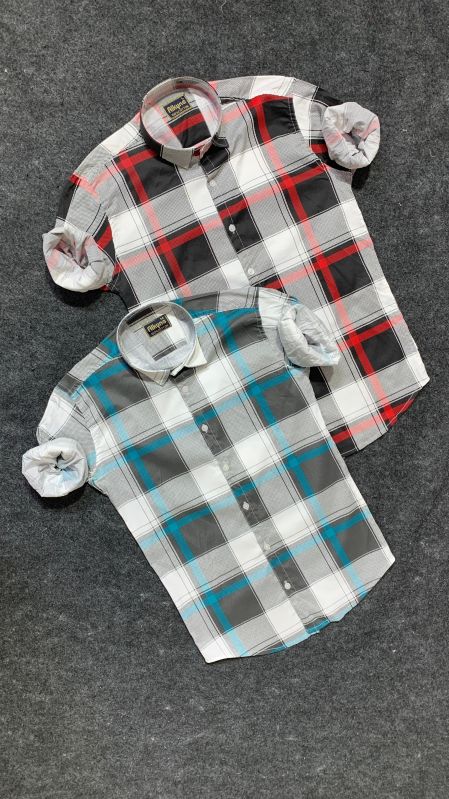 Mens Causal Checked Poly Cotton Shirt