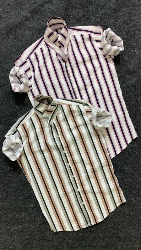 Men Striped Poly Cotton Shirt