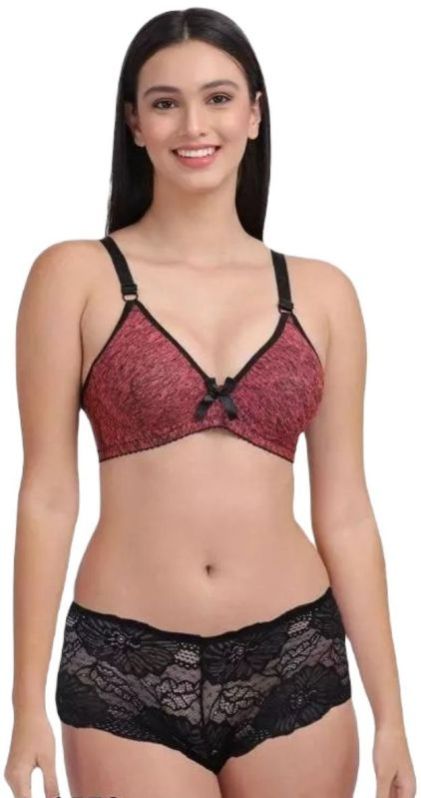 Full Coverage Seamless Bra Panty Set-red Black