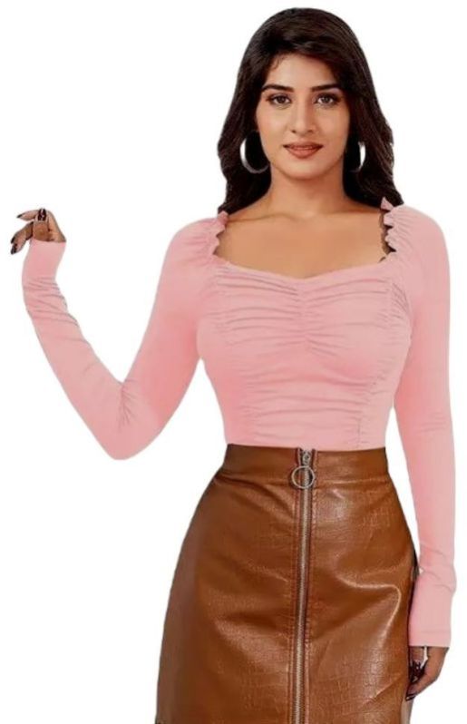 Highlife Fashionn Full Sleeve Solid Pink Designer Top