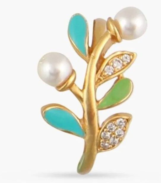 Eriha Pearl Floral Cz Green Leaf Finger Ring