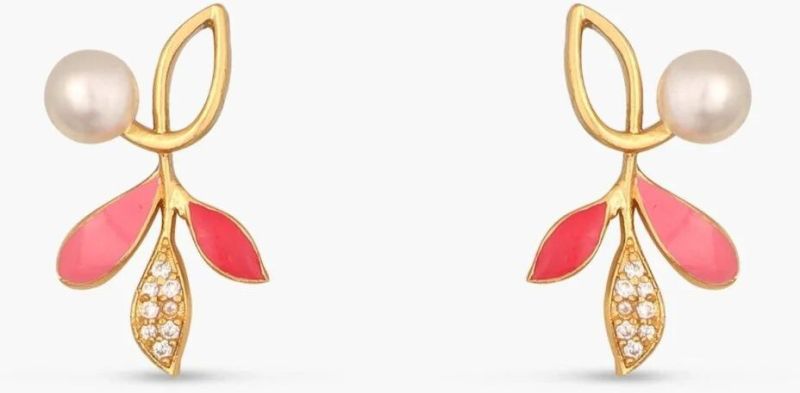 Eriha Pearl Statement Pink Leaf Stud Earrings