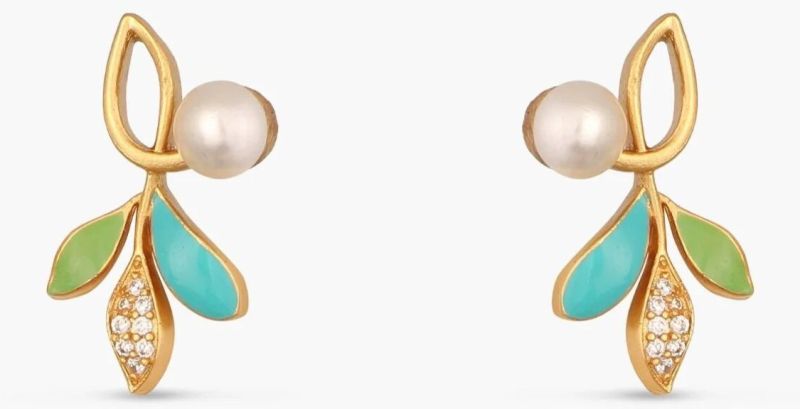 Eriha Pearl Statement Pink Leaf Stud Earrings