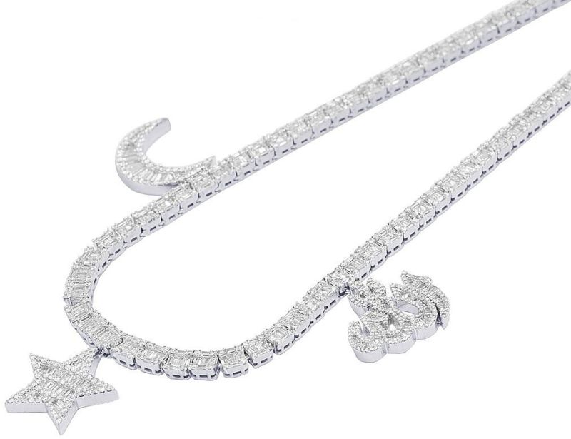 10k White Gold 16.5ct Baguette Moissanite Diamond Tennis Chain