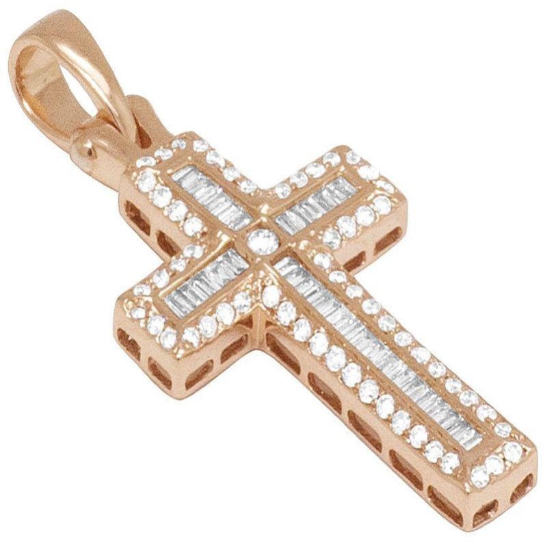 14k Rose Gold Moissanite Diamond Baguette Cross Pedant