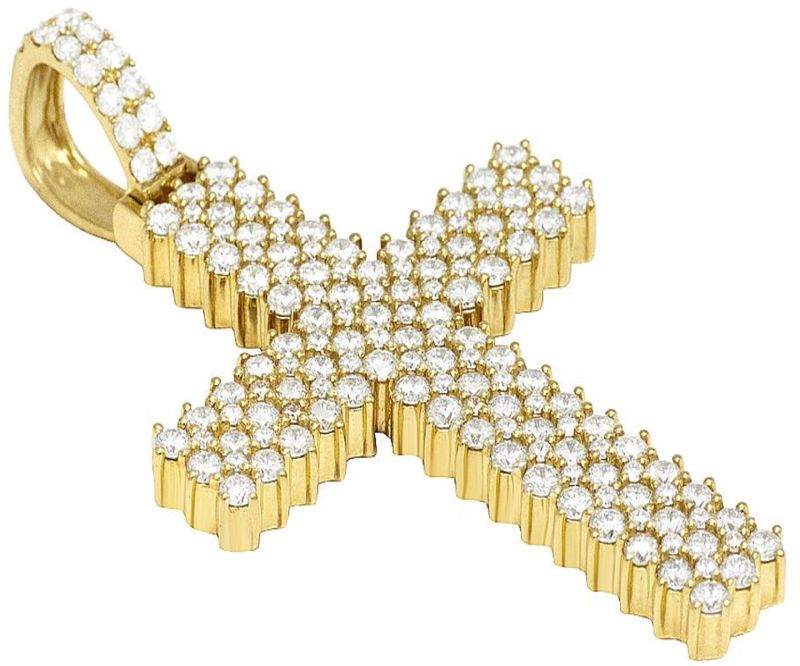 14K Yellow Gold With 5.3CT Round Diamond Cross Pendant
