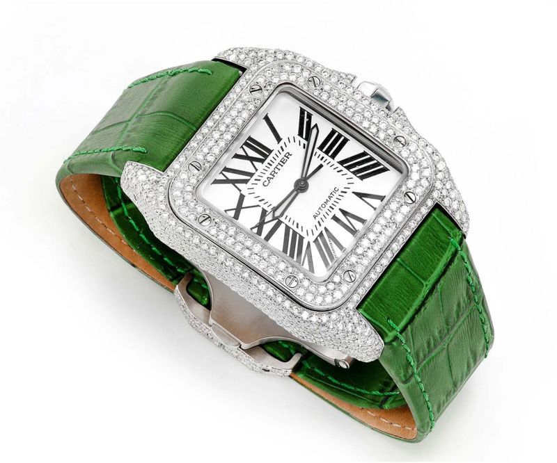 Cartier Ledger Belt Santos De Cartier Large Model Custom Diamond Watch