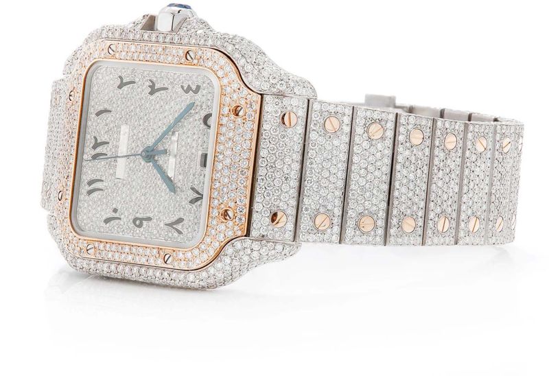 Cartier Arabic Dial With Diamond Studded Steel White &AMP;AMP; Yellow Gold Plated Arabic Men Watch