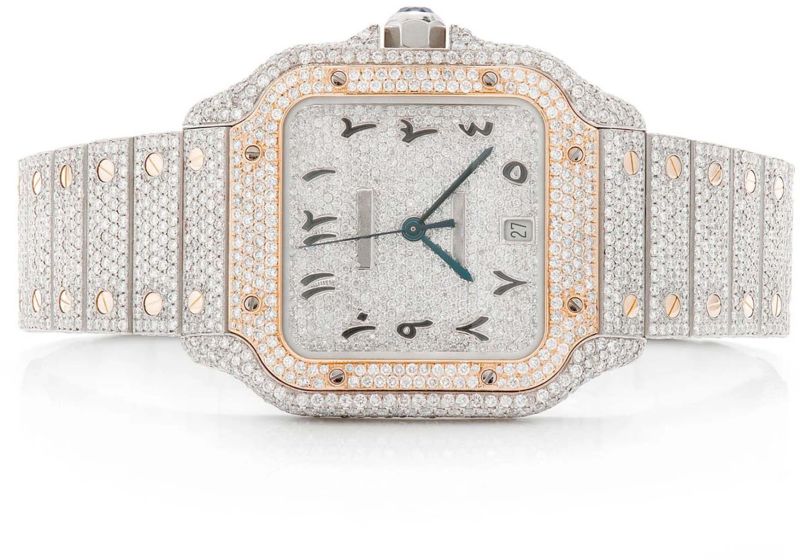 Cartier Arabic Dial With Diamond Studded Steel White &AMP;AMP; Yellow Gold Plated Arabic Men Watch