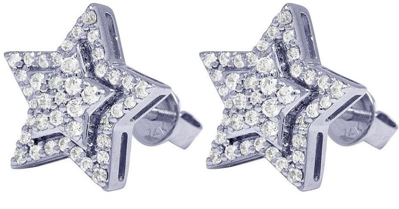 10kt White Gold Round Diamond Star Shape Earrings In For Women