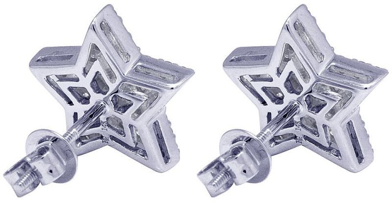 10kt White Gold Round Diamond Star Shape Earrings In For Women