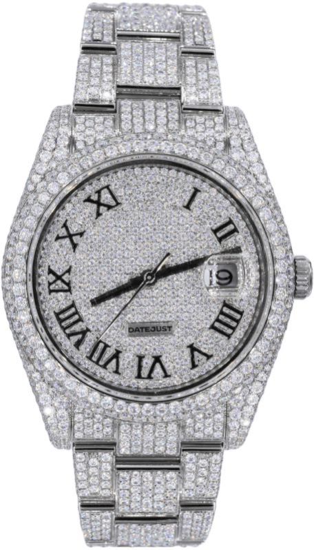 Hip Hop Round Brilliant Cut Moissanite Watch In Stainless Steel For Women