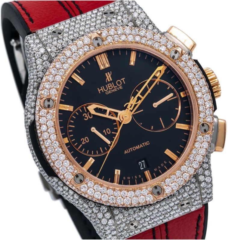 Hublot Diamond Moissanite Classic 45MM Black Dial With Rubber Bracelet Hublot Diamond Watch