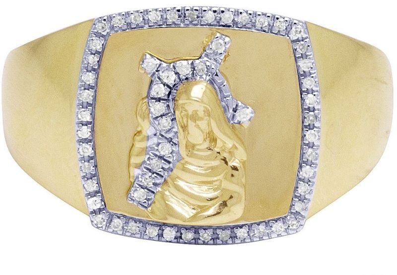 Men\'s 10k Yellow Gold 0.1 Carat Round Diamond Pave Ring