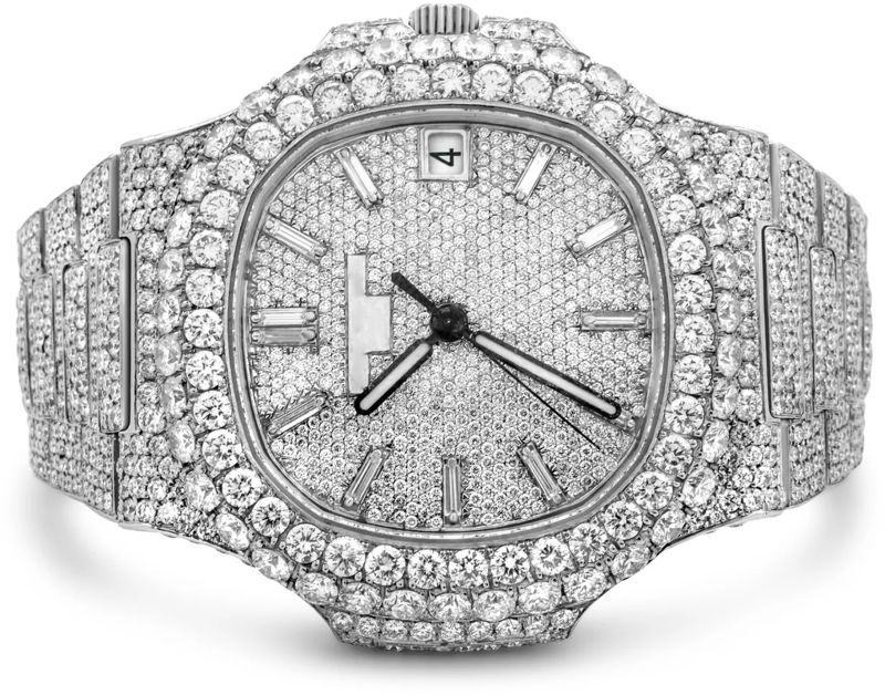 Silver Tone Patek Philippe Nautilus Watch Studded Vvs Moissanite Diamond