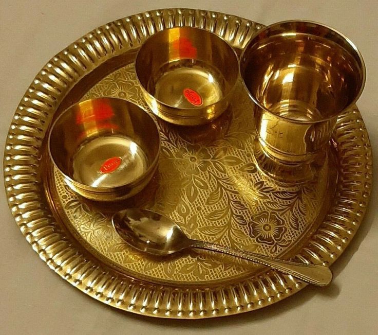 Handmade Brass Flower Embossed Design Puja Thali