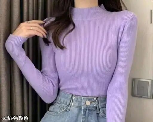 Ladies Purple High Neck Sweater