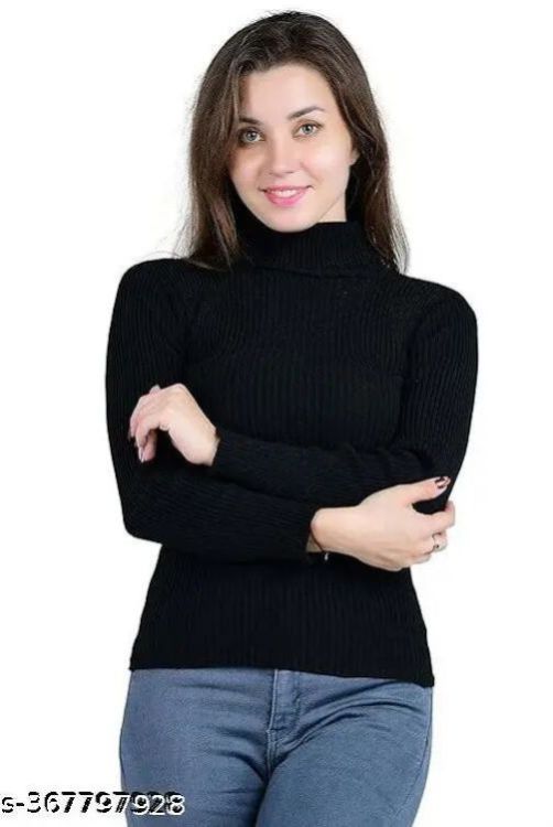 Ladies Black High Neck Sweater