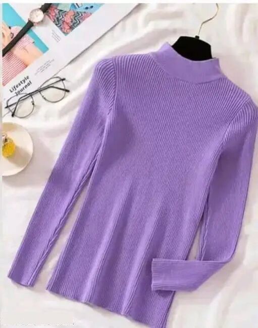 Ladies Purple High Neck Sweater