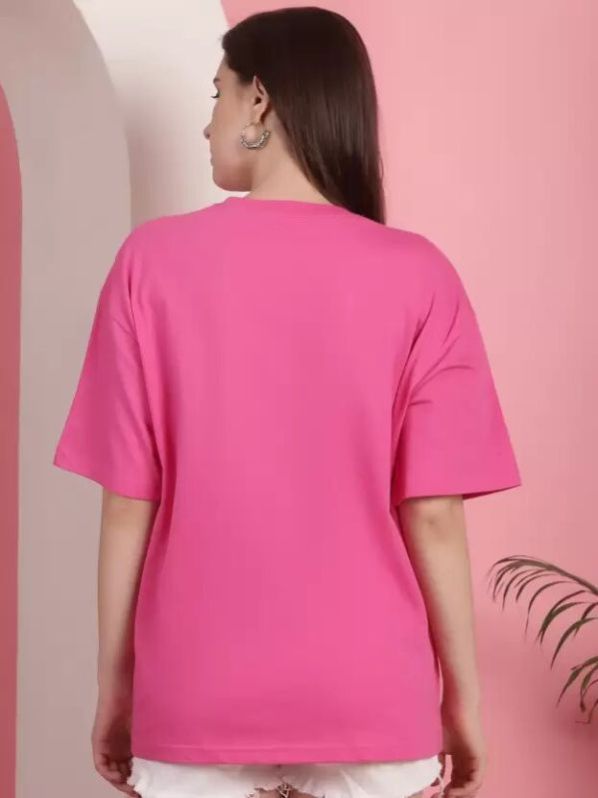 Ladies Pink Round Neck Oversized T Shirt