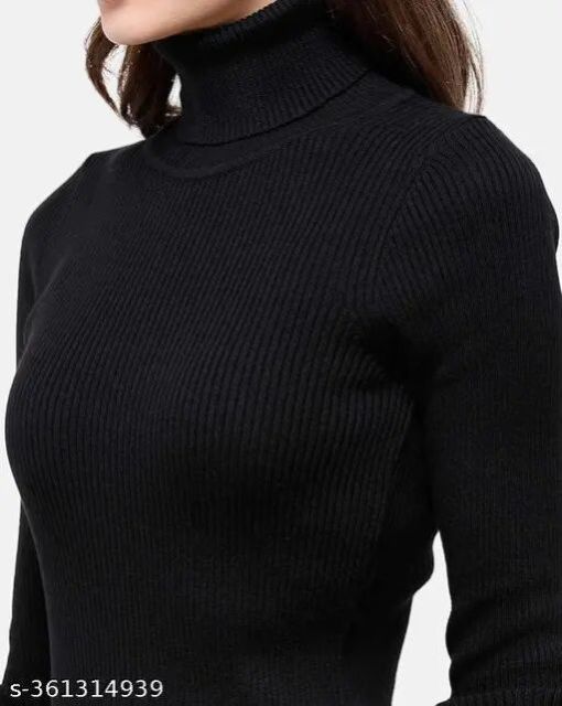 Ladies Black High Neck Sweater