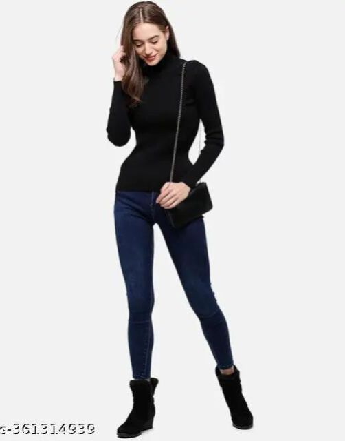 Ladies Black High Neck Sweater