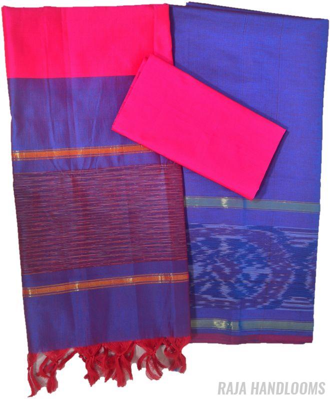 3PC Pochampally Ikat / Ikkat Handloom Cotton Silk Unstitched Dress Material Set for Women - DA010