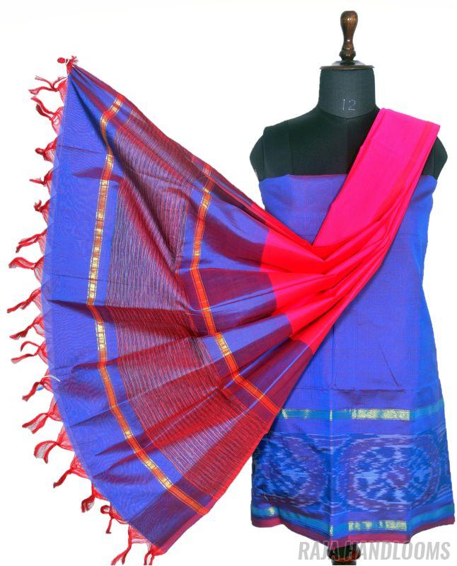 3PC Pochampally Ikat / Ikkat Handloom Cotton Silk Unstitched Dress Material Set for Women - DA010