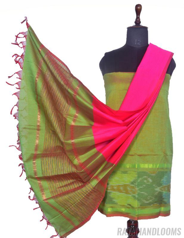 3PC Pochampally Ikat / Ikkat Handloom Cotton Silk Unstitched Dress Material Set for Women - DA013