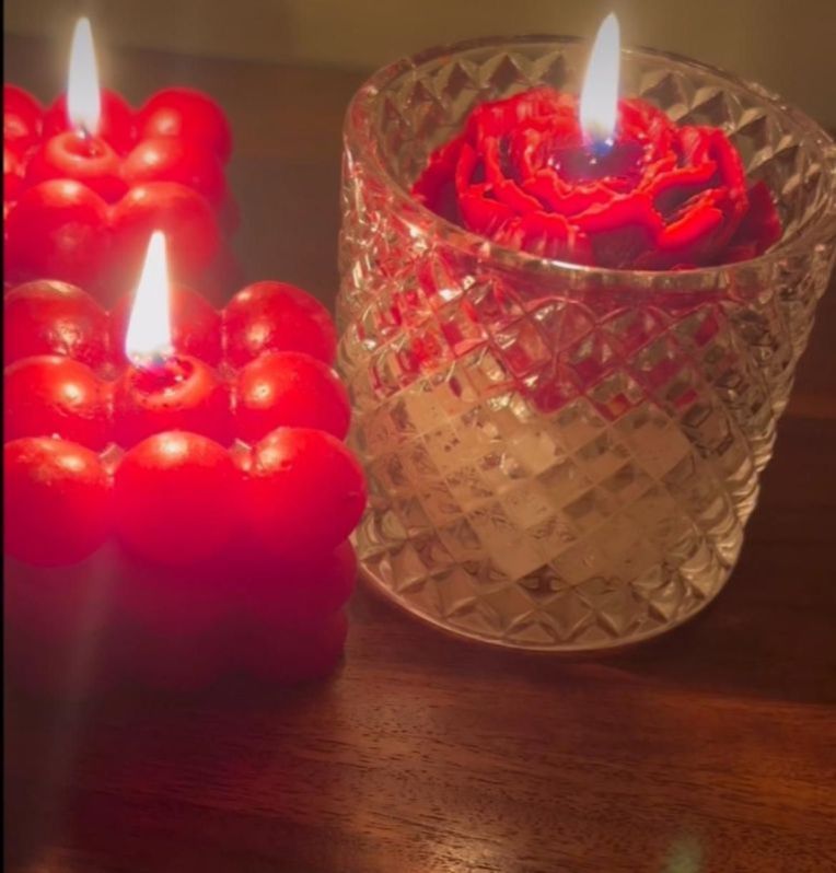 Pair Of Bubble Candle With Rose Scented Jar