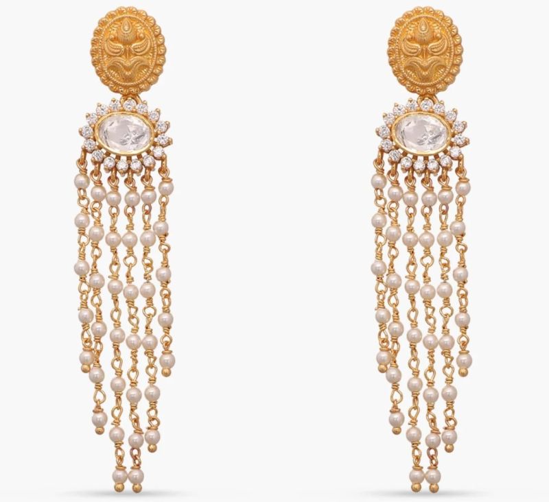 Avani Gold Plated Moissanite AND Pearl Chain Silver Earrings