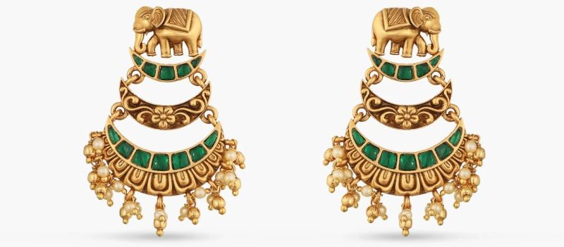 Elephant Three Layer Antique Silver Chandbali Earrings