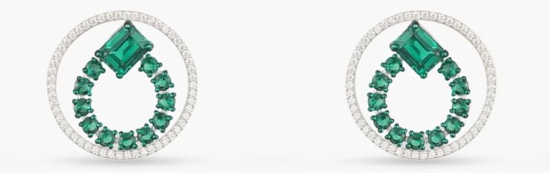 Emeraude Ivy Glow Round Silver Earrings