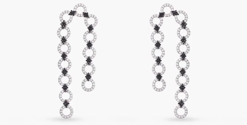Monochrome Play Linked Cz Silver Drop Earring