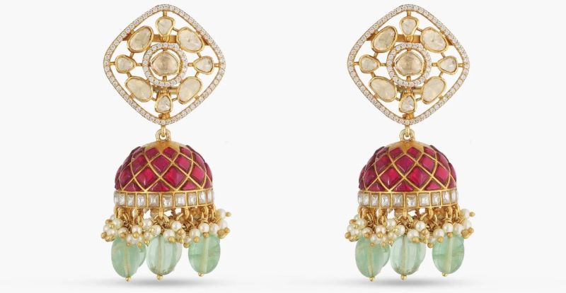 Rasika Moissanite Kempu Elegant Silver Jhumki Earrings