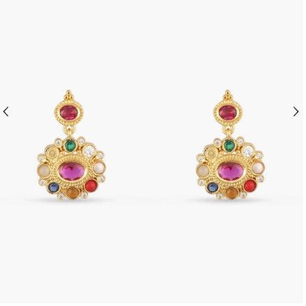 Rupa Navaratna Maroon Silver Drop Earrings